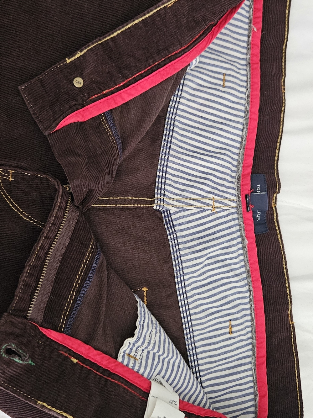 Tommy Hilfiger Deep Burgundy-brown Corduroy Pocket Pants with Contrast Stitching - Picture 2 of 8